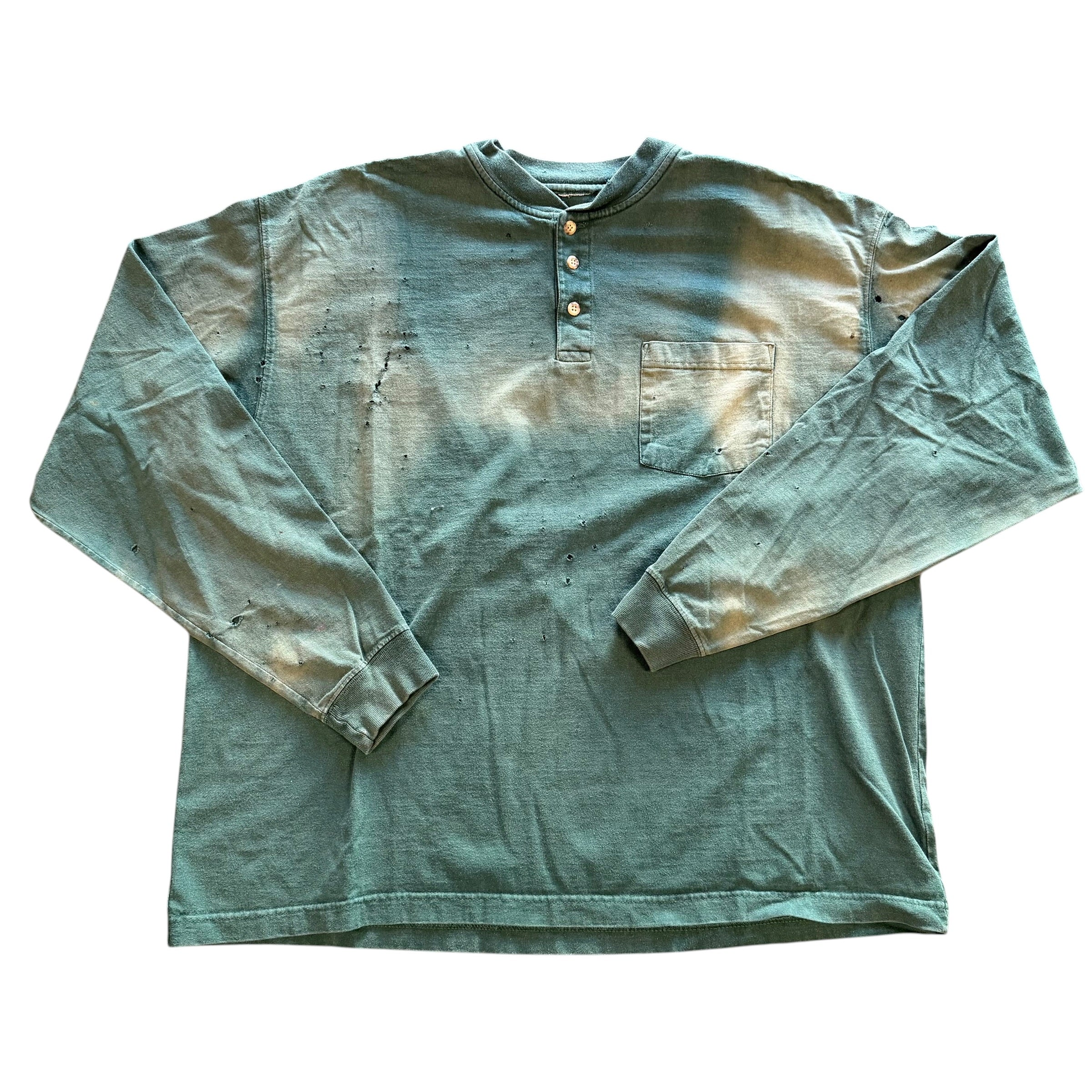 Green Faded Henley Longsleeve Shirt