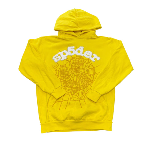 Sp5der Rhinestone Hoodie Yellow
