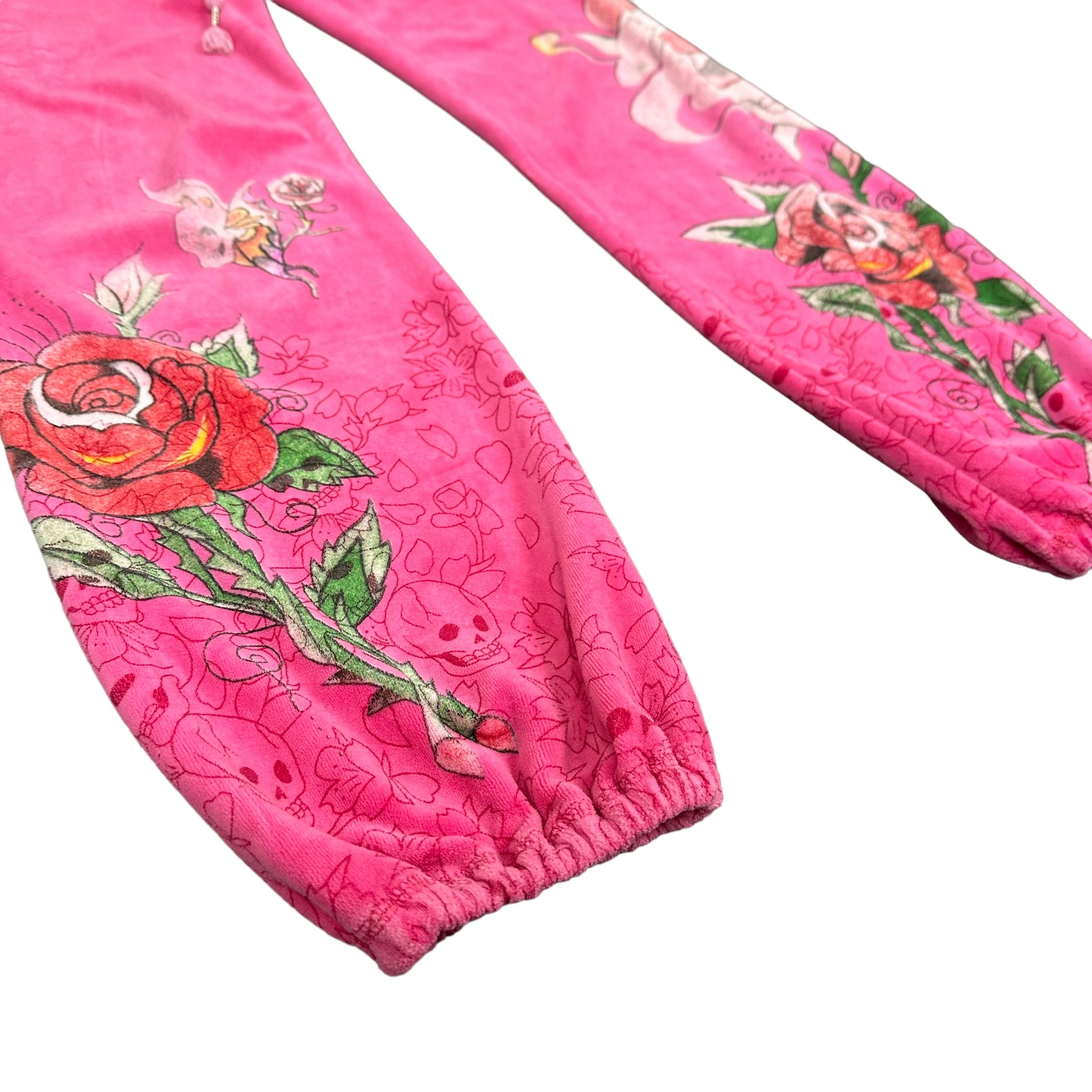 Ed Hardy Pink Skull Rose Velour Sweatpants