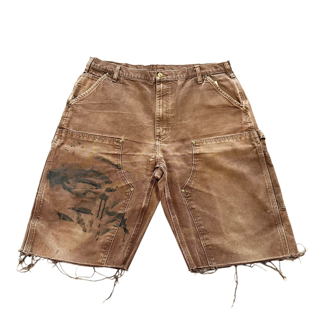 Carhartt Double Knee Carpenter Faded Brown Paint Splatter Shorts (36)