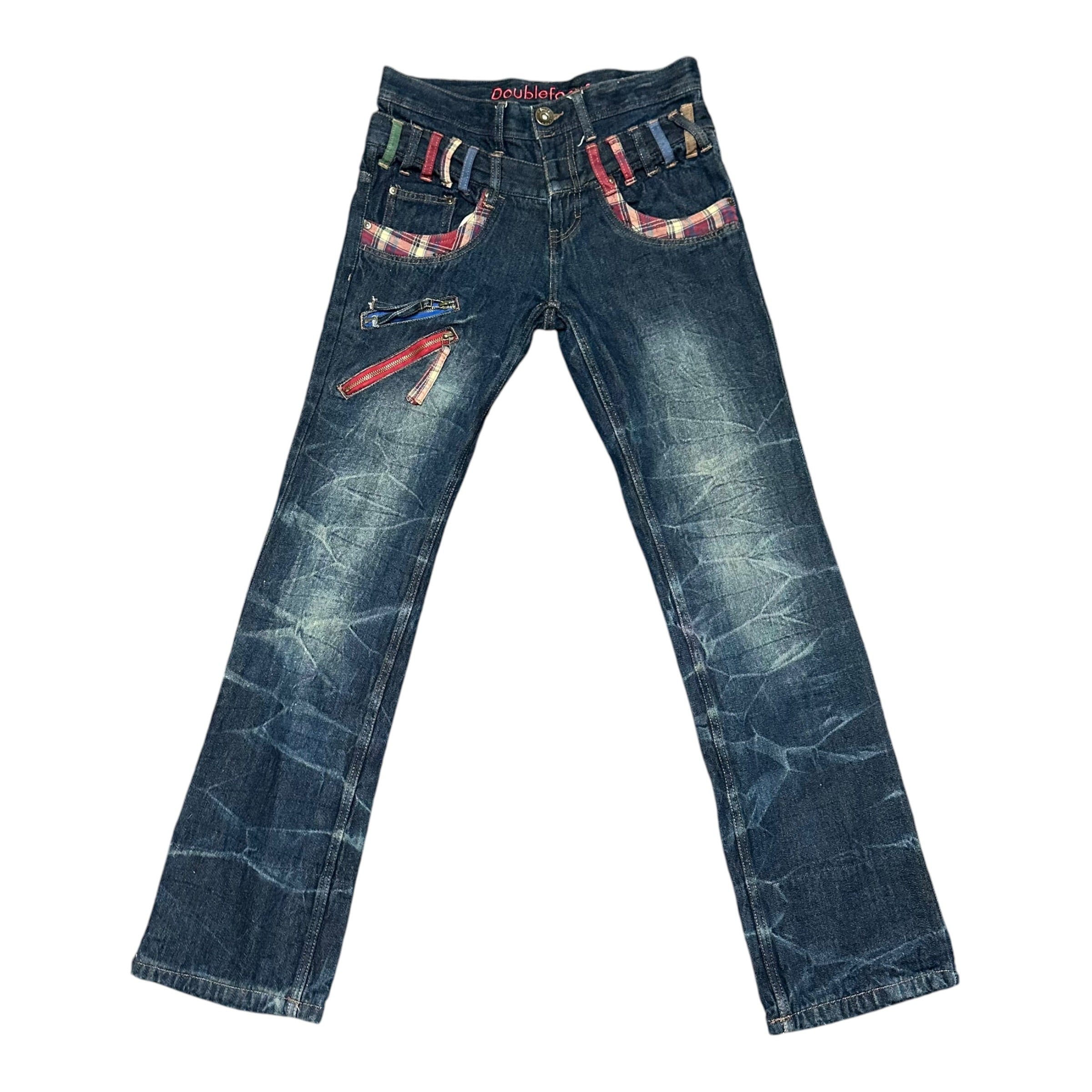 Double Focus Checkered Double Waist Jeans