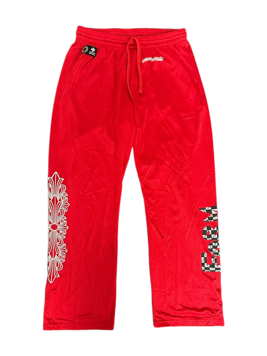 Red Chrome Heart Form Pants