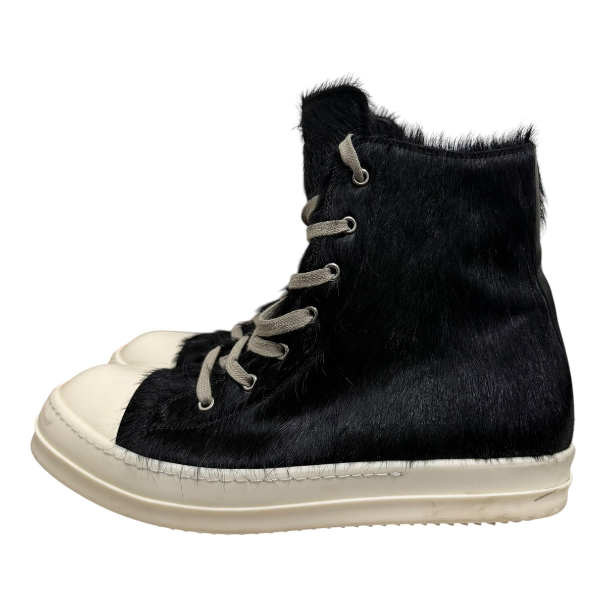 Rick Owens Black Pony Hair Ramone High Sneakers