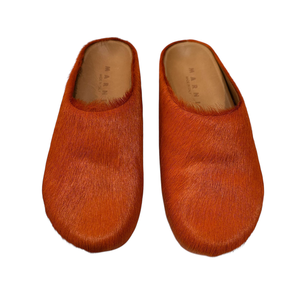NEW Marni Orange Fur Mules