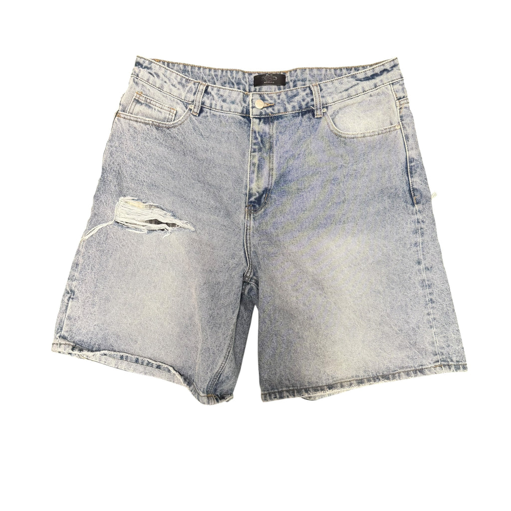 HMDD Denim/Plaid Distressed Shorts