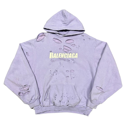 Purple Balenciaga Caps Destroyed Hoodie