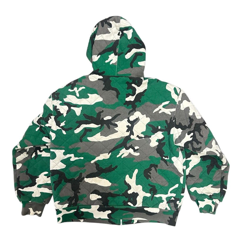 Supreme Quilted Zip Up Hooded Sweatshirt in "Green Camo"