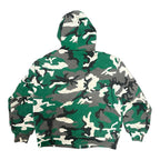 Supreme Quilted Zip Up Hooded Sweatshirt in "Green Camo"