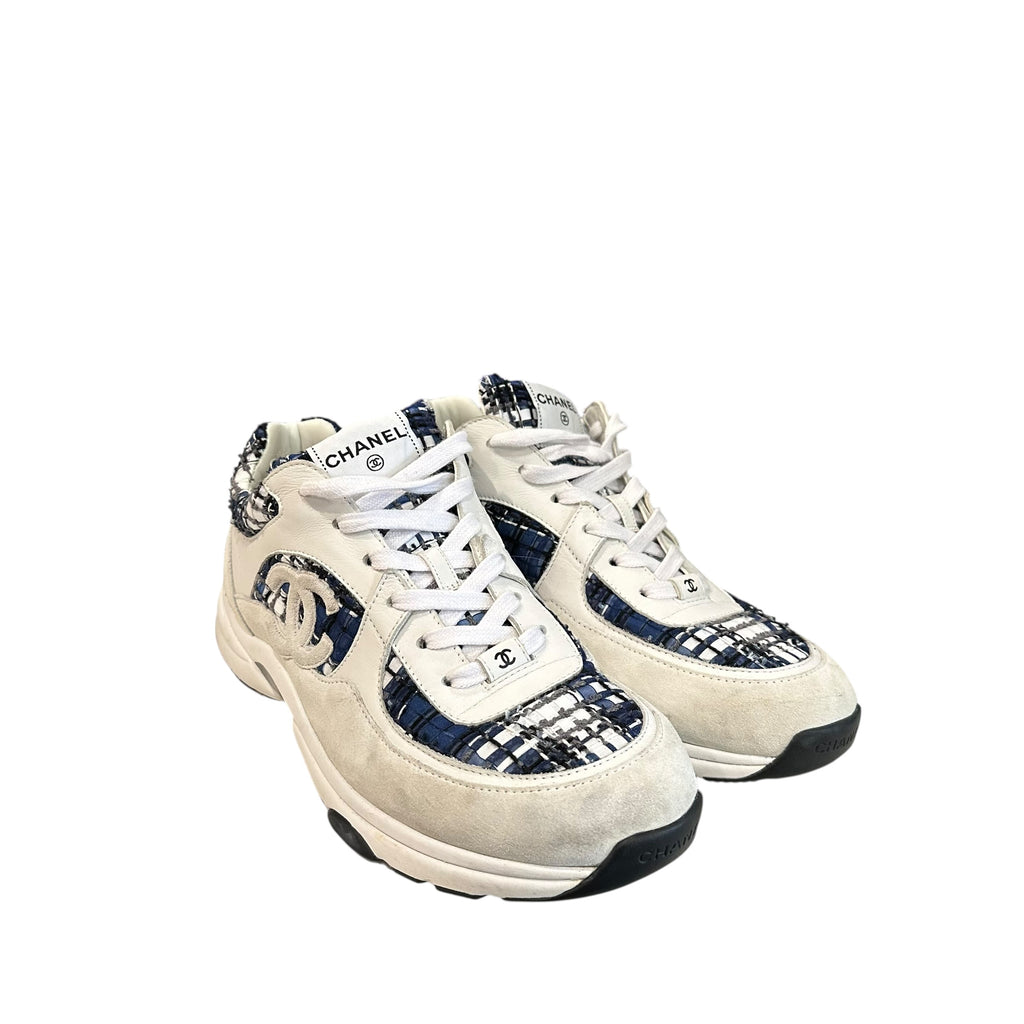 CHANEL Tweed Suede Calfskin CC Sneakers