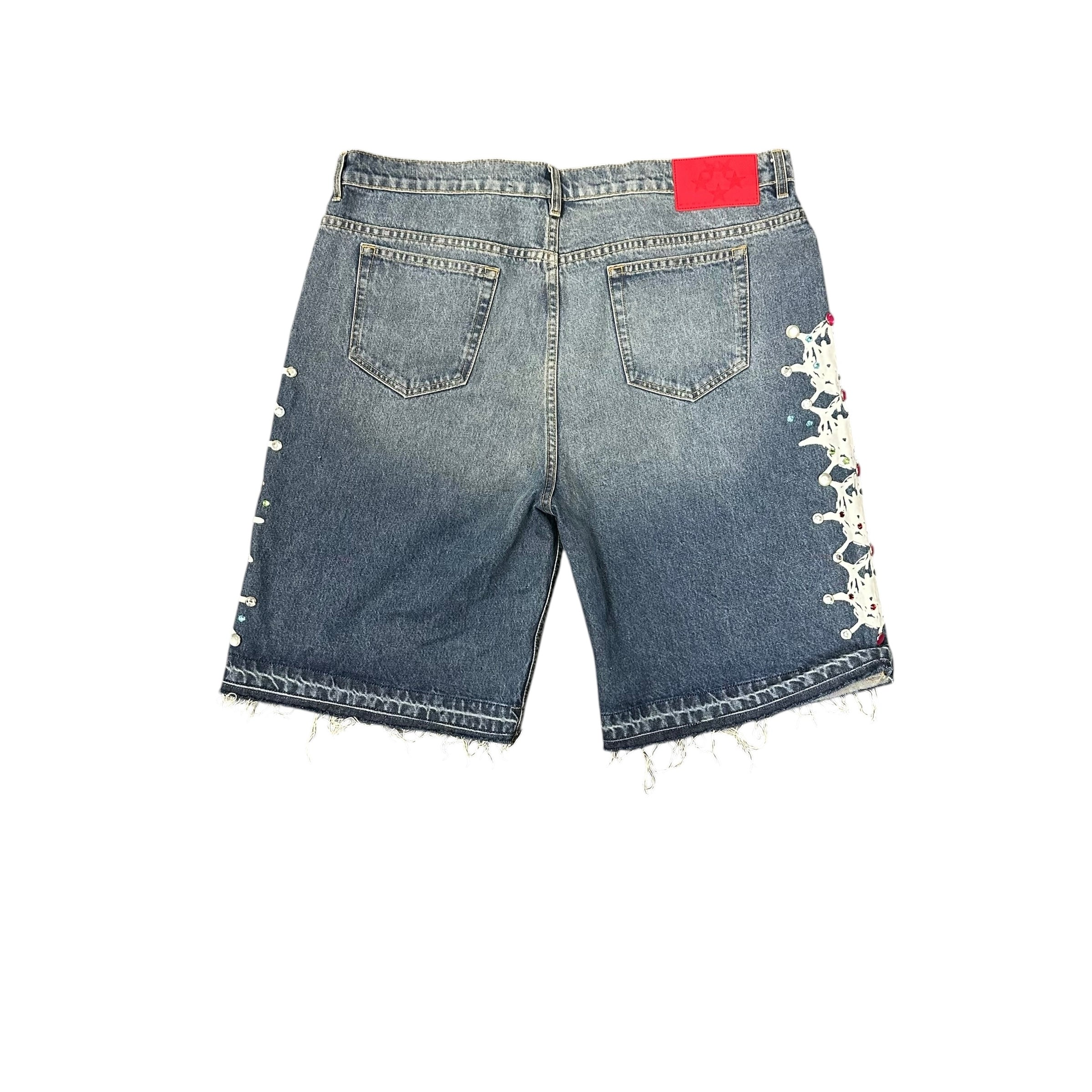Sp5der Gem Stone Blue Denim Shorts