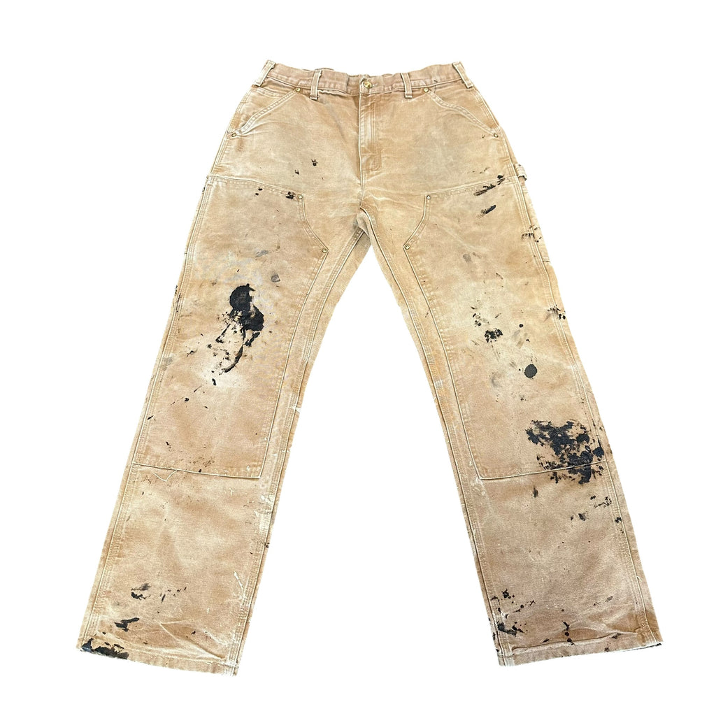 Vintage Carhartt Double Knee Tan Paint Splatter Pants (31)