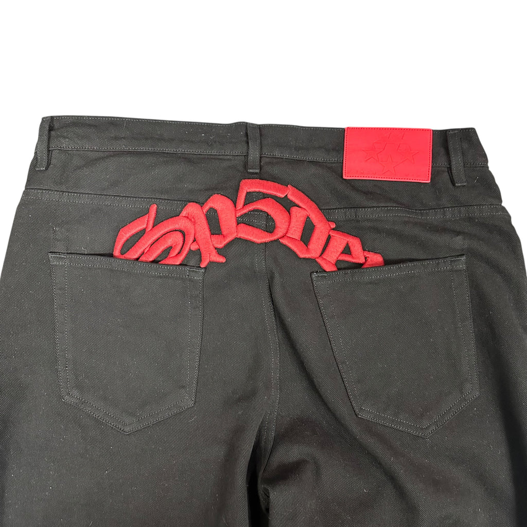 Sp5der Black/Red Embroidered Jeans