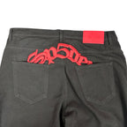 Sp5der Black/Red Embroidered Jeans