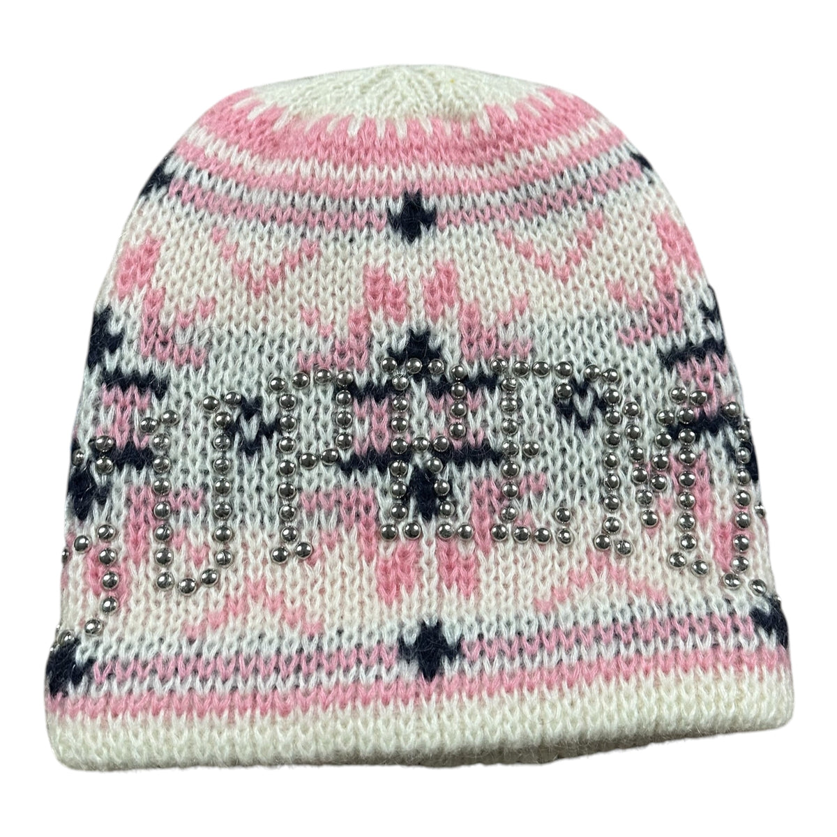 BRAND NEW Supreme Studded Fair Isle Beanie “Pink/White”
