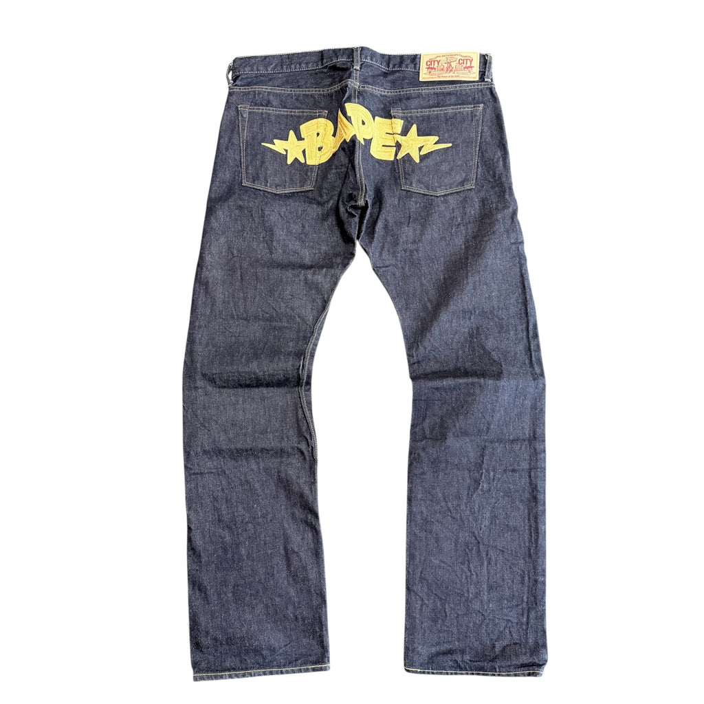 Bape Sta Denim/Gold Embroidered Jeans