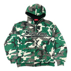 Supreme Quilted Zip Up Hooded Sweatshirt in "Green Camo"