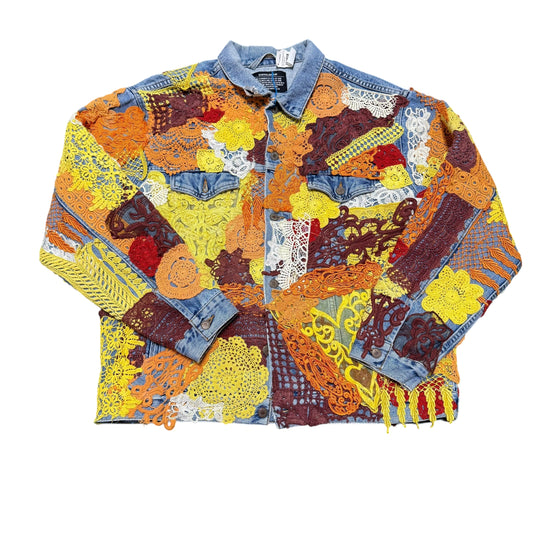 Earthling Vip Poetic Lust Blue Orange Yellow Lace Crochet Jacket
