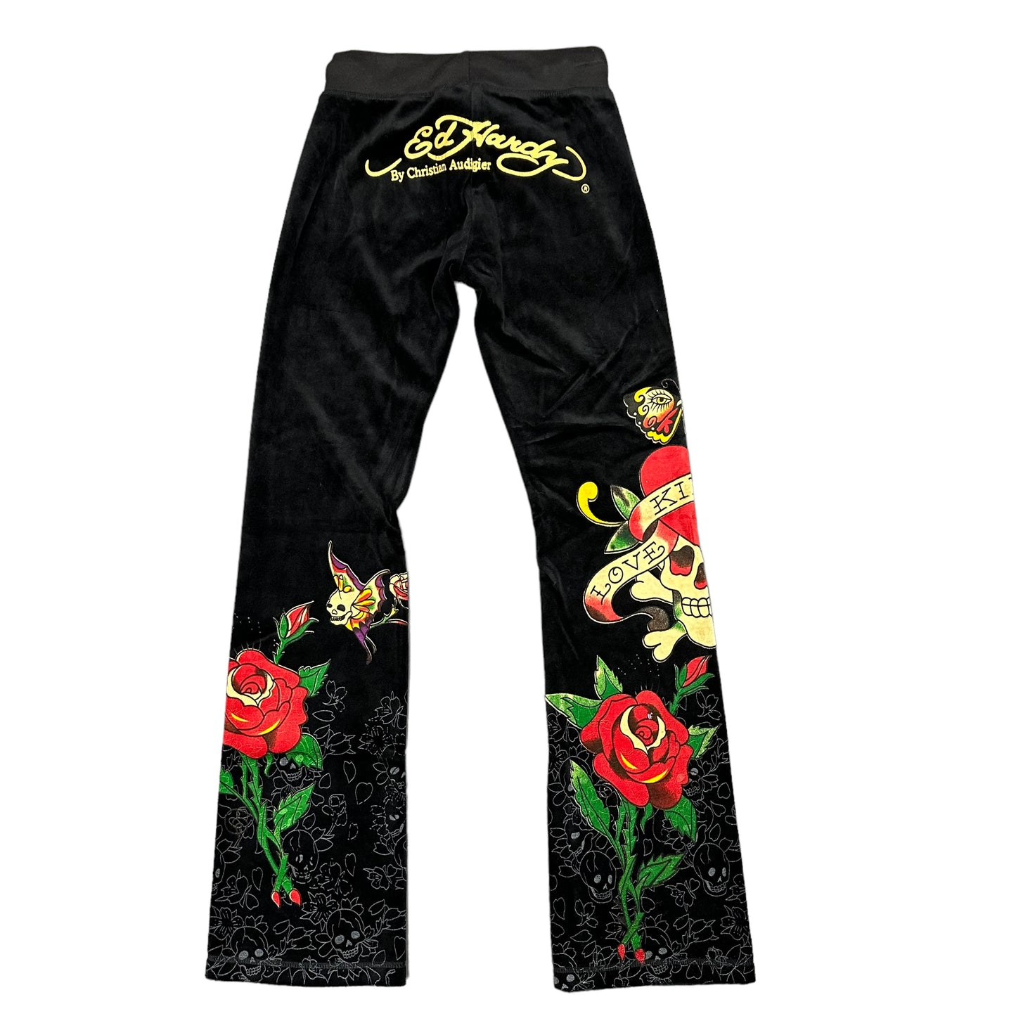 Ed Hardy Skull Rose Velour Sweatpants