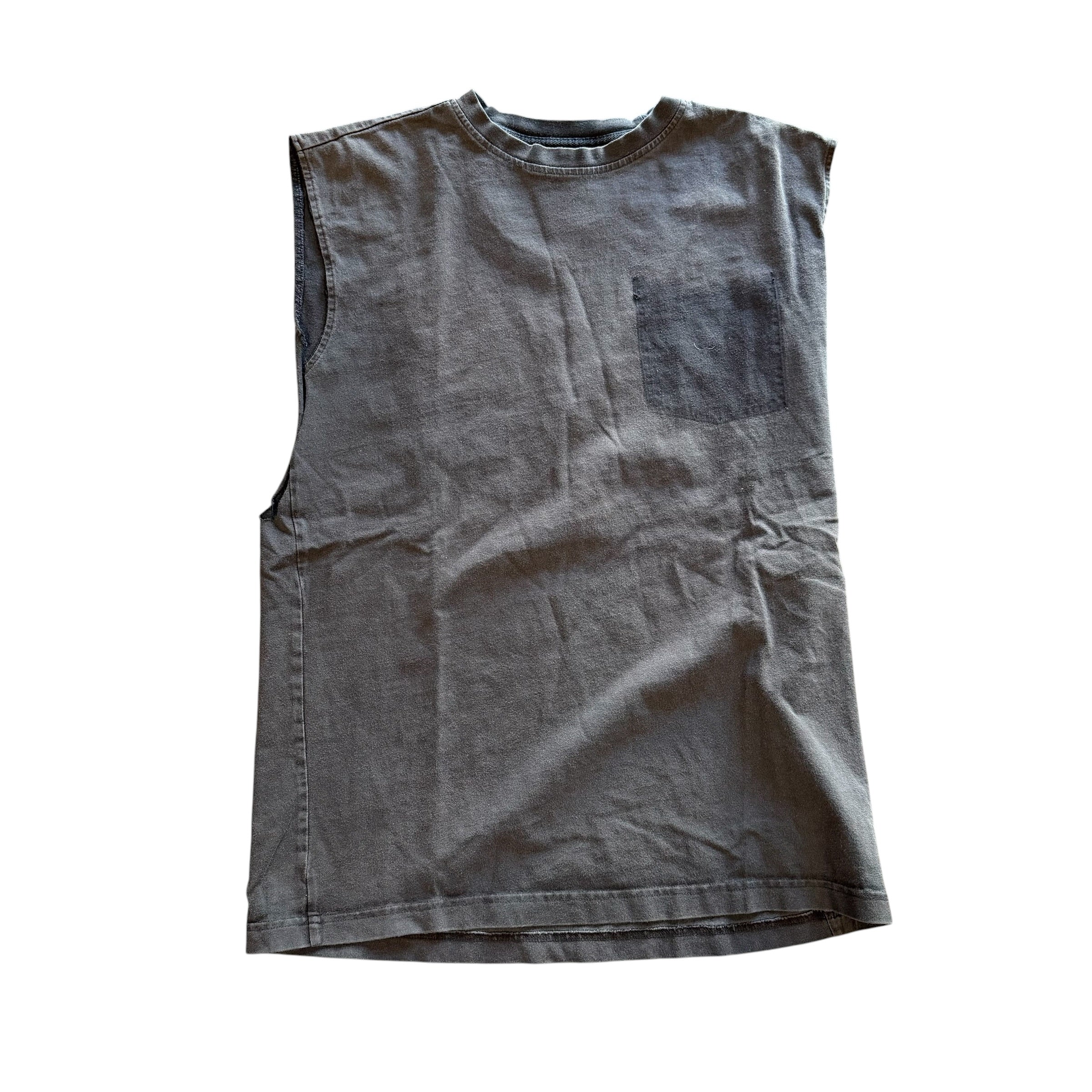 Black Faded Ghost Pocket Cut Off Shirt