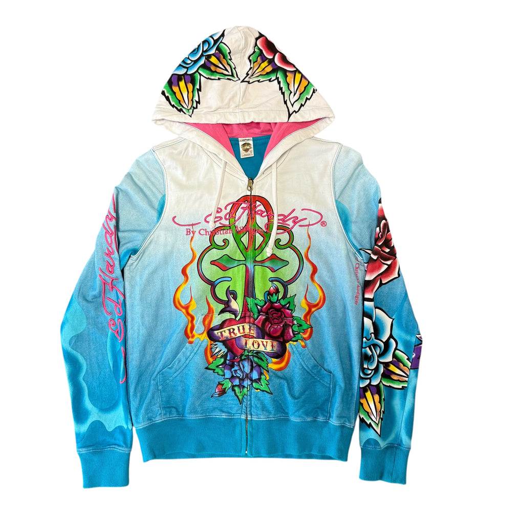 Ed Hardy Blue Zip Up Hoodie
