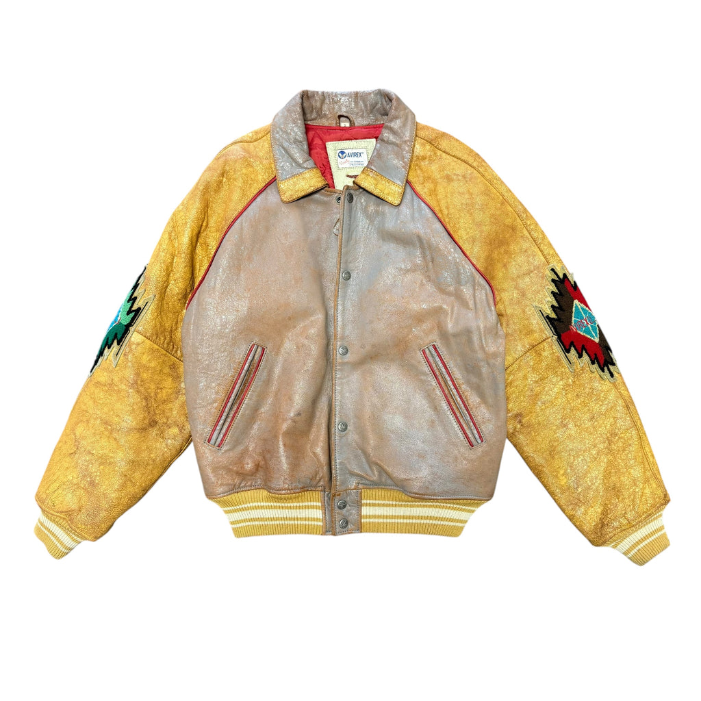 AVIREX Gold/Grey Leather Jacket