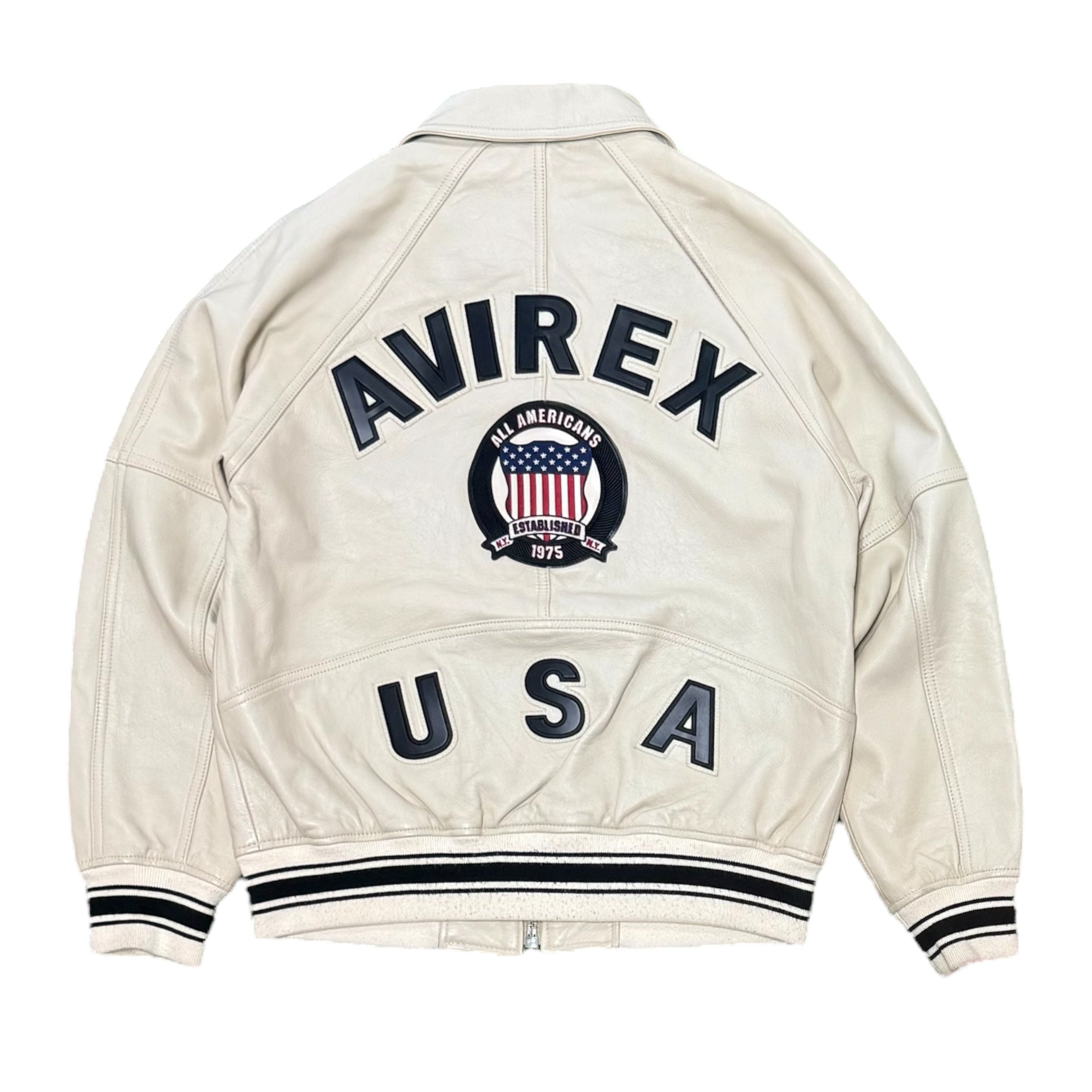 90s AVIREX Cream Leather Jacket