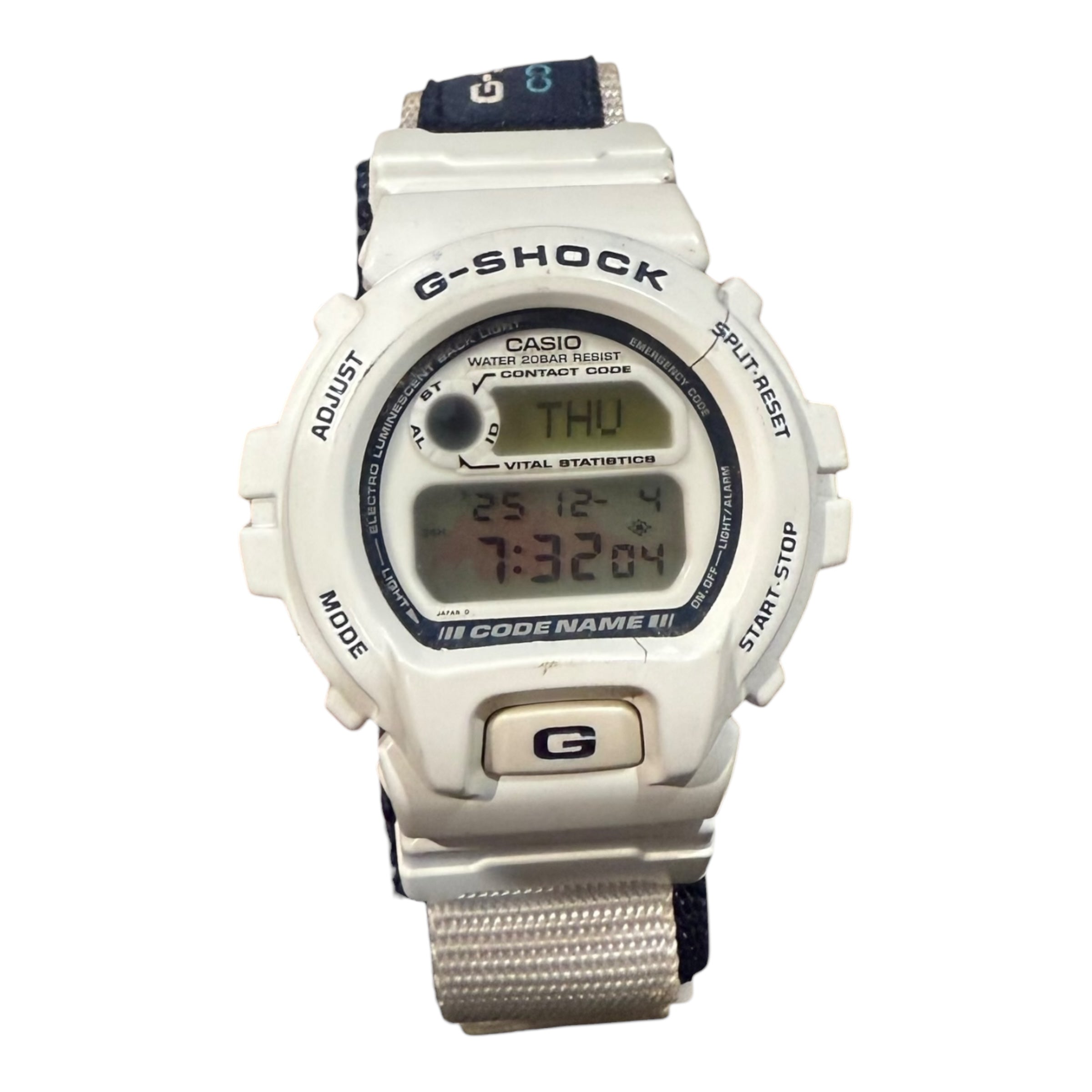 White/Blue Velcro G Shock Code Name