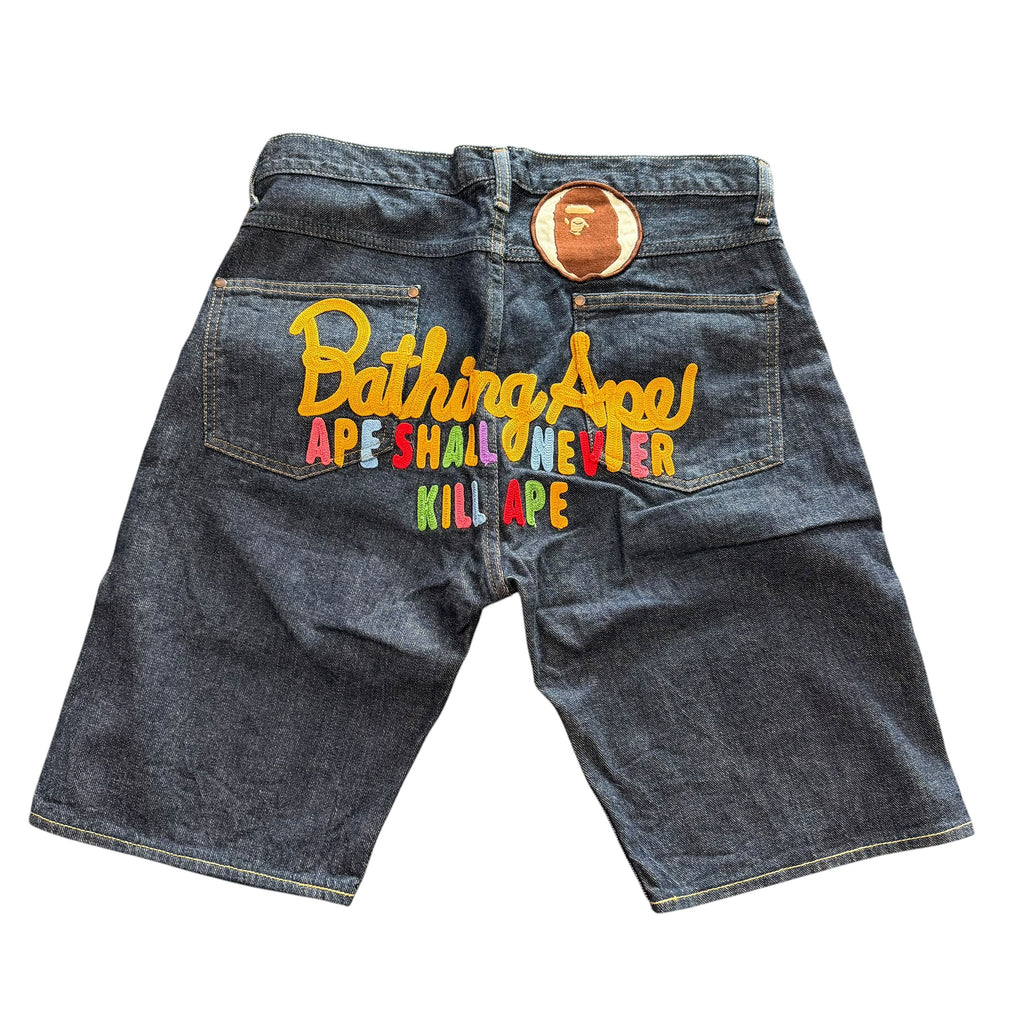 Bape Embroidered Blue/Multi Denim Shorts