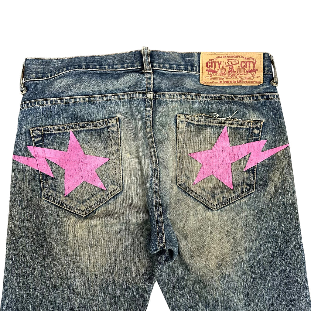 Bape Pink Star Faded Jeans