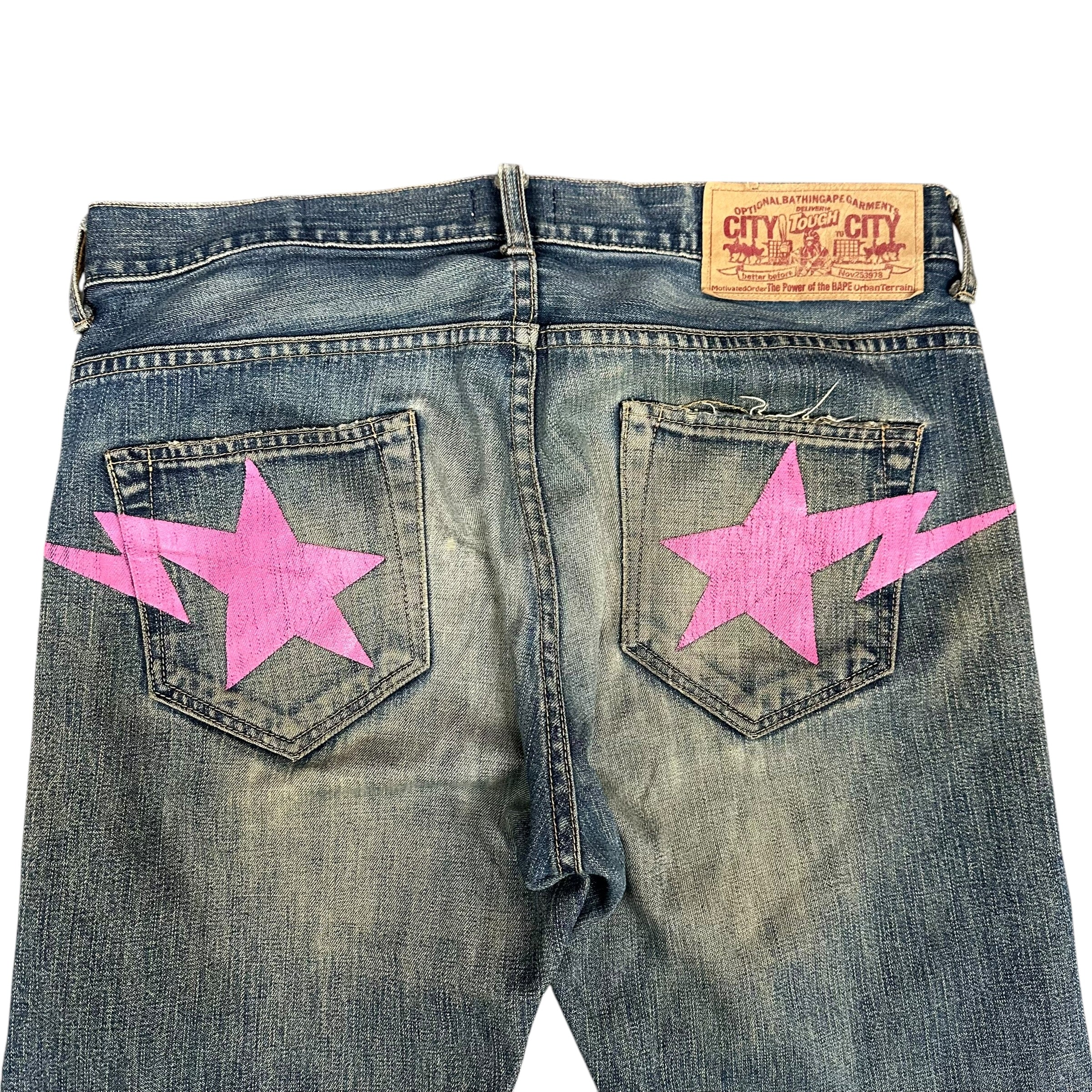 Bape Pink Star Faded Jeans