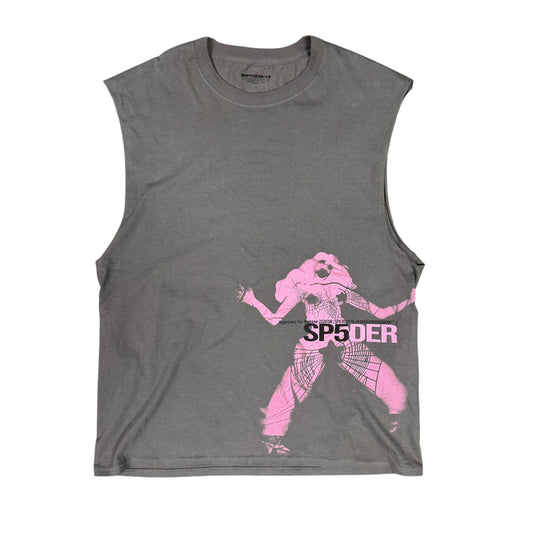 Sp5der Grey/Pink Cutoff Tee