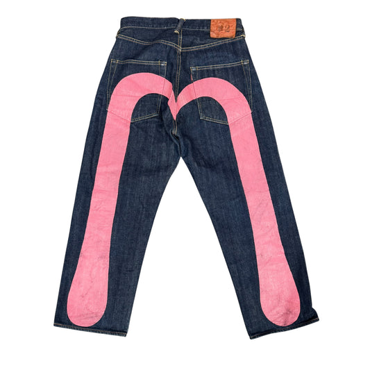 Evisu Blue Jeans (Pink Paint)