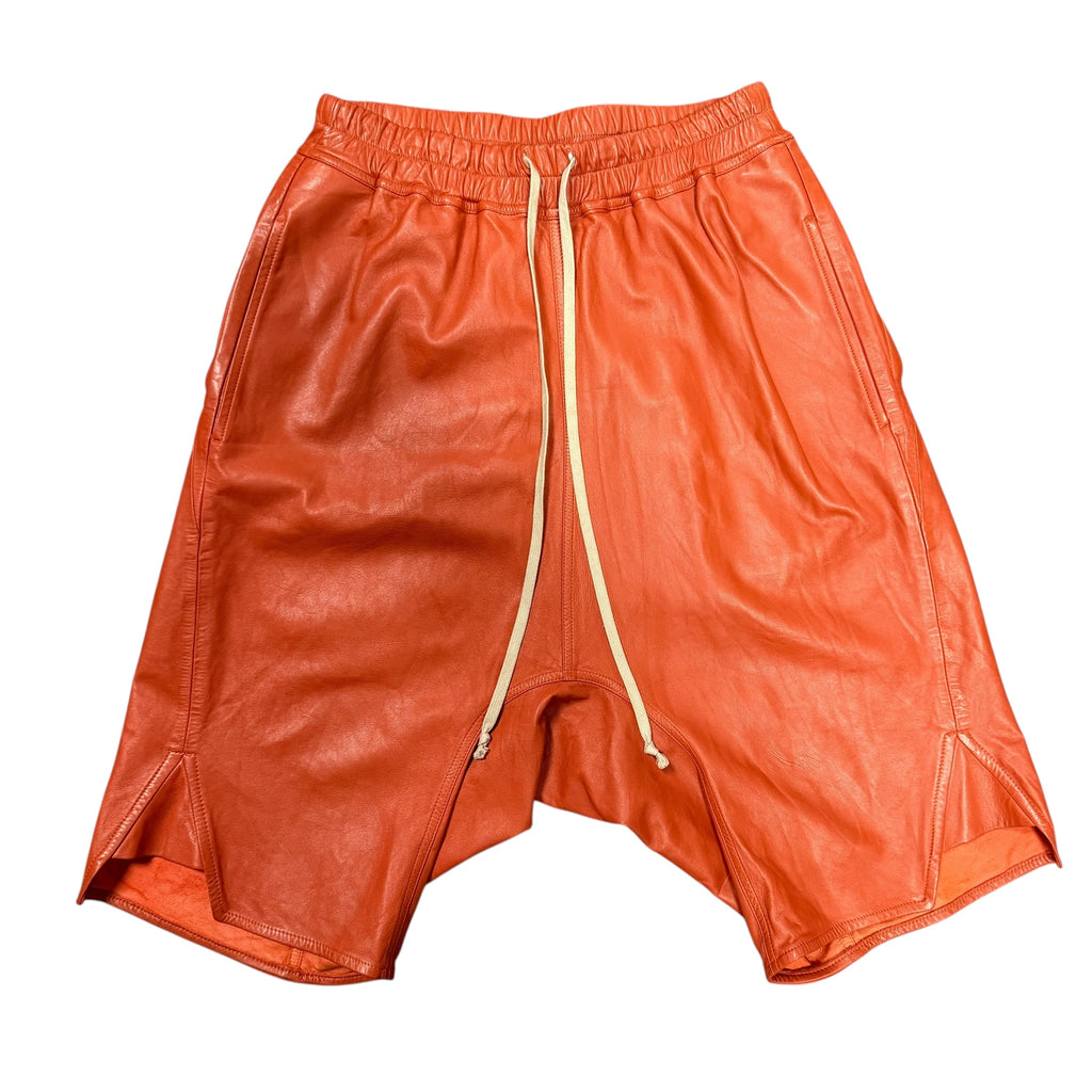 Rick Owen Orange Leather Shorts