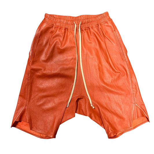 Rick Owen Orange Leather Shorts