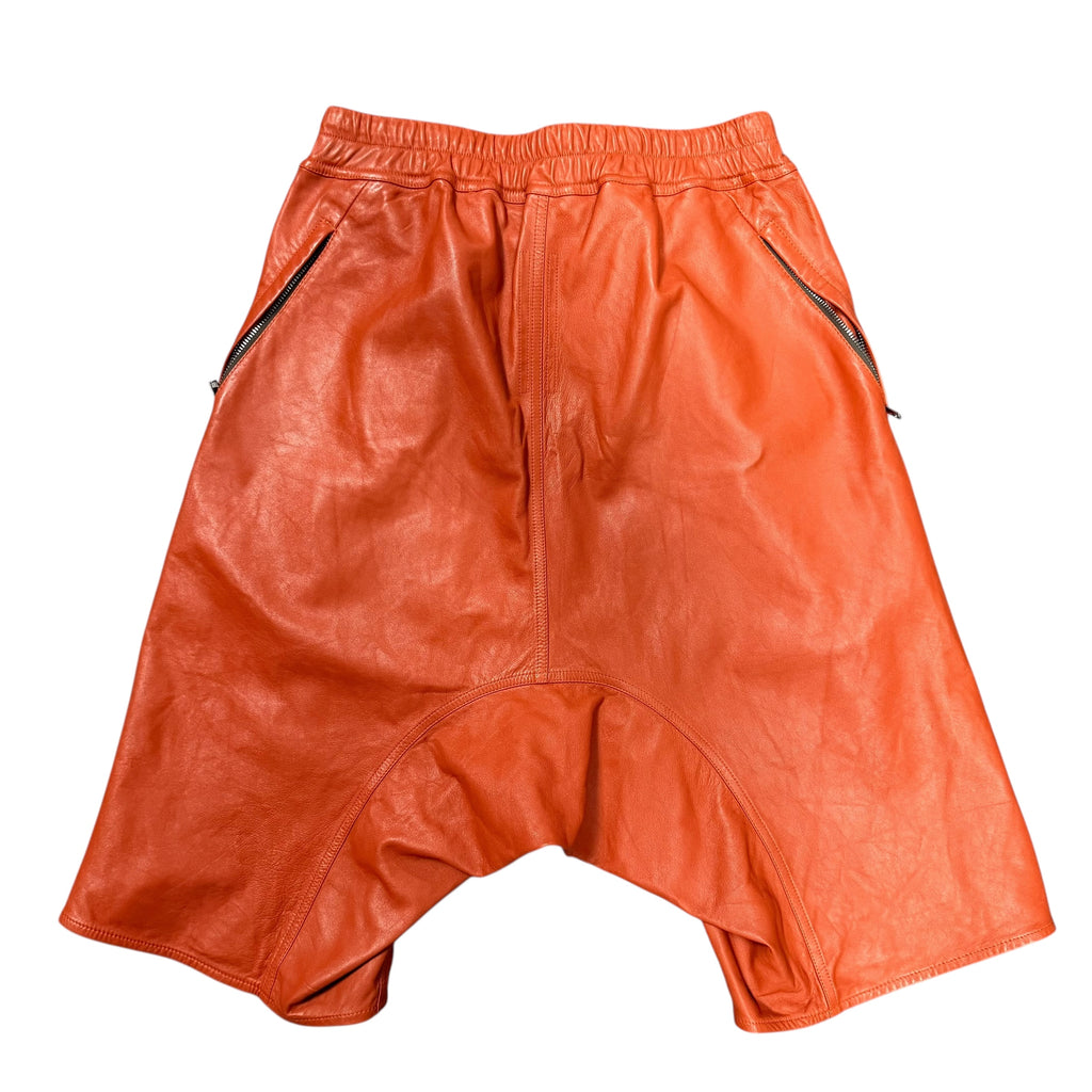 Rick Owen Orange Leather Shorts