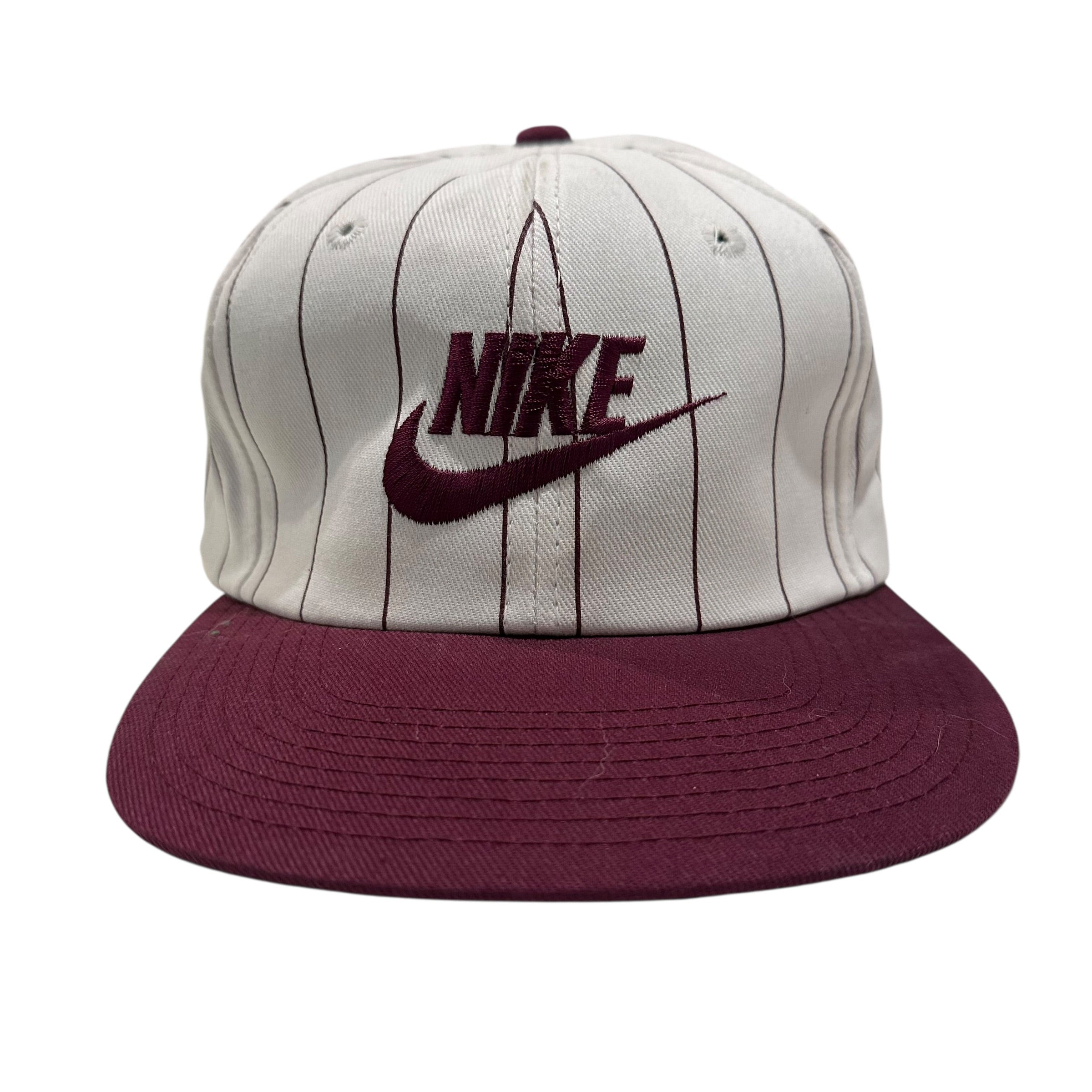 Vintage Nike White/Burgundy Pinstripe Snapback