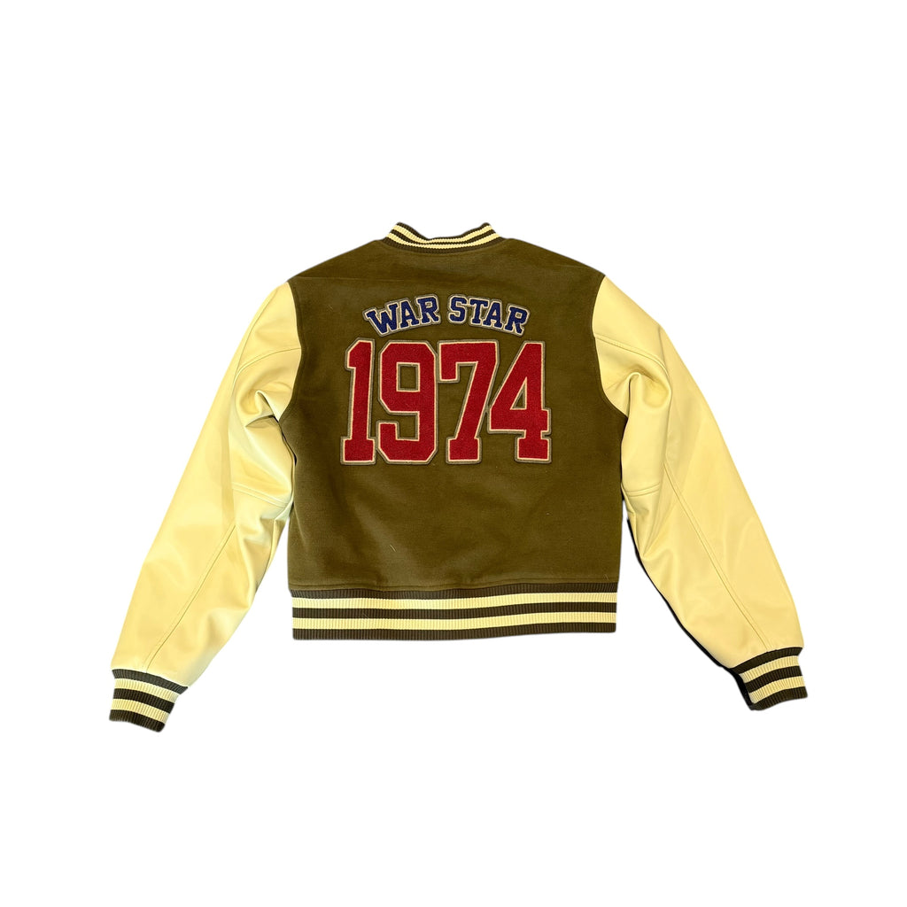 74 Is War Olive Varsity Jacket
