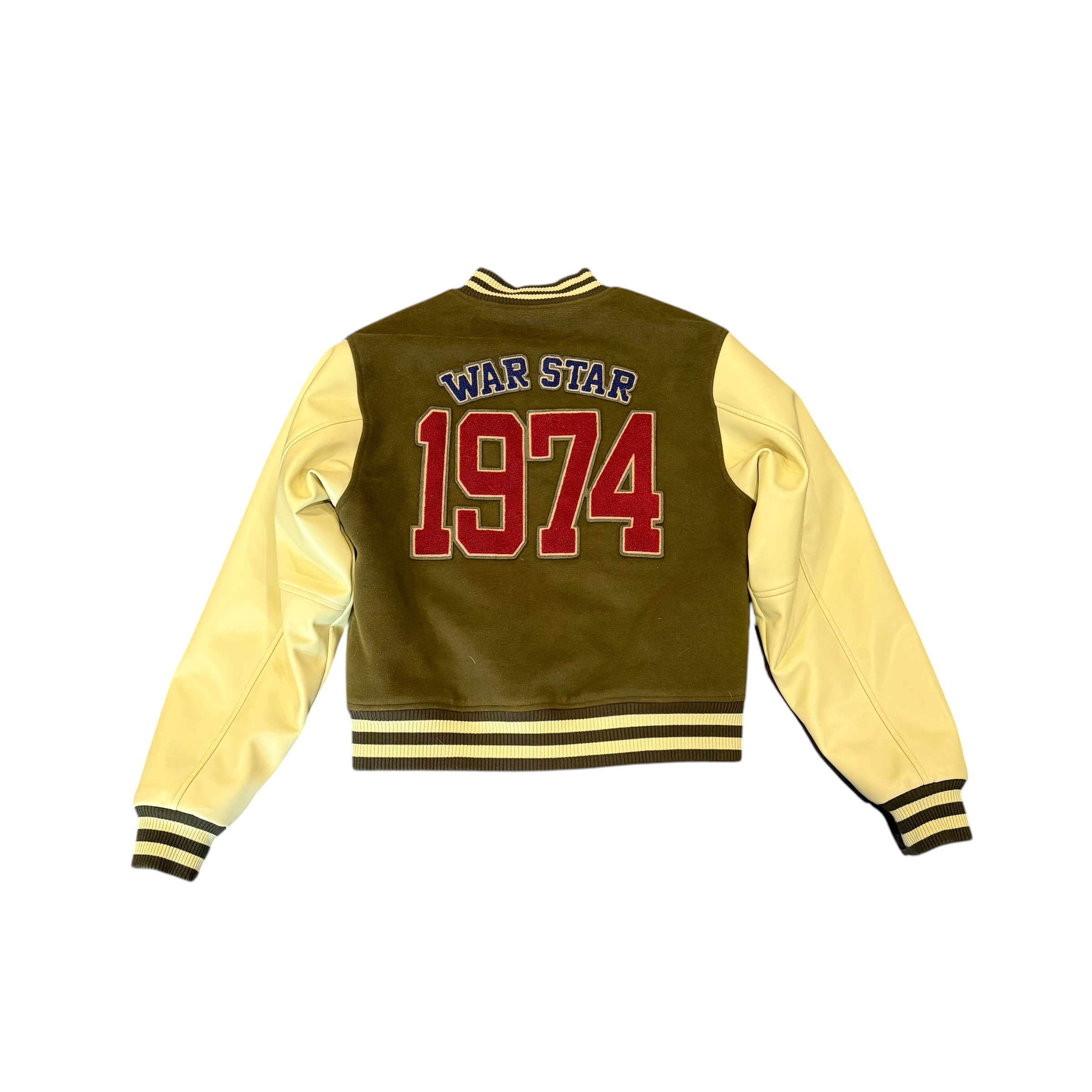 74 Is War Olive Varsity Jacket