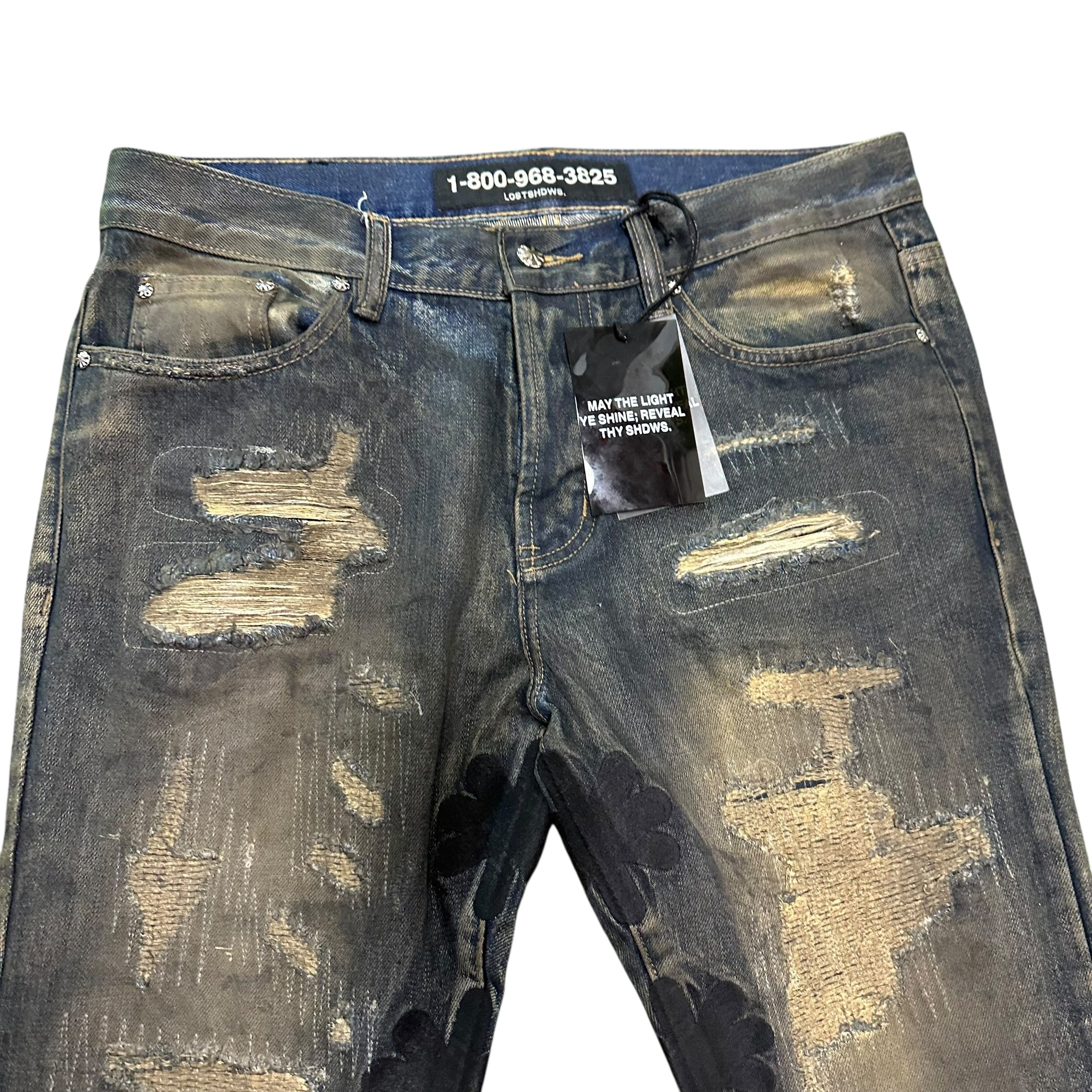 NEW LostShdws. Distressed Flare Jeans