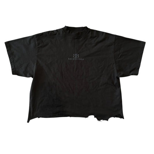 Balenciaga Destroyed Hem Black Tee