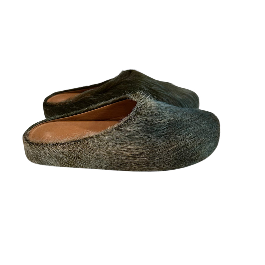 NEW Marni Olive/Blue Fur Mules