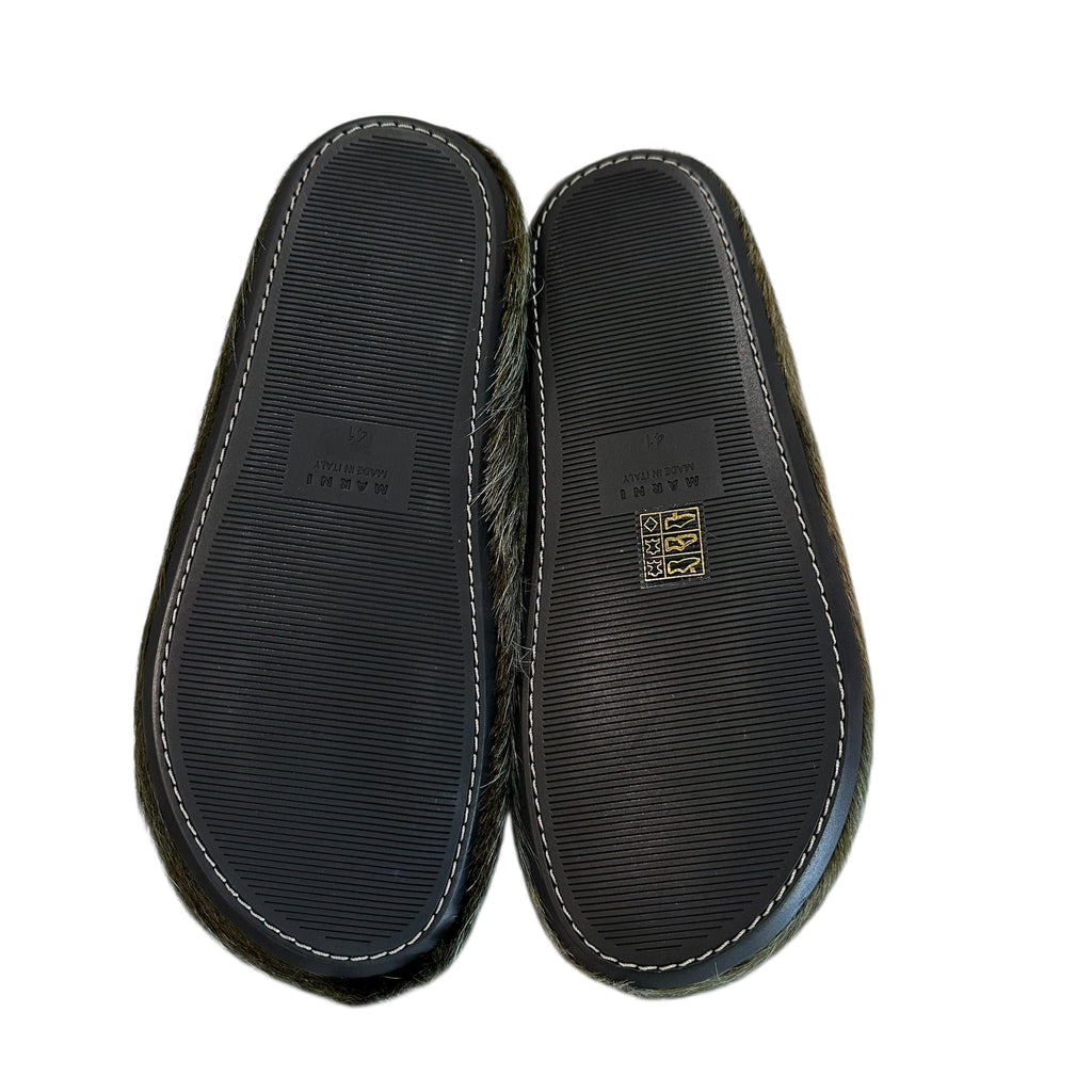 NEW Marni Olive/Blue Fur Mules